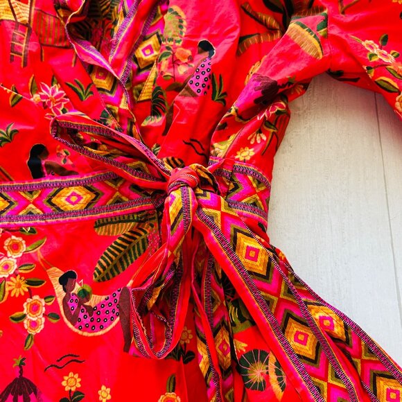 FARM RIO Womens Sz M Red Secret Garden Organic Cotton Maxi Dress - Picture 5 of 16